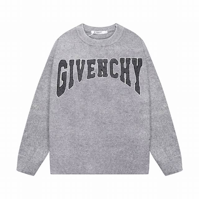 GIVENCHY 纪梵希字母logo 刺绣圆领毛衣 颜色：深灰 浅灰 码数：S M L XL XXL