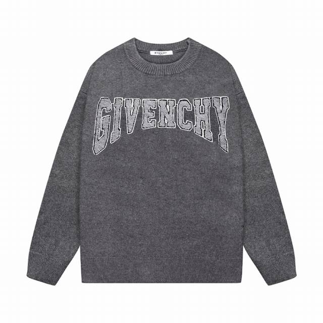 GIVENCHY 纪梵希字母logo 刺绣圆领毛衣 颜色：深灰 浅灰 码数：S M L XL XXL