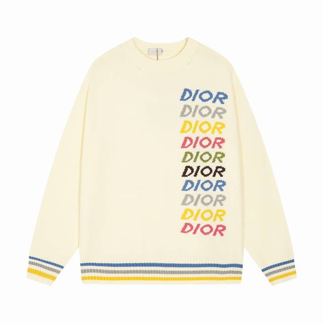 DIOR迪奥多色字母logo提花条纹圆领毛衣 颜色：杏色 灰色 码数：S M L XL XXL