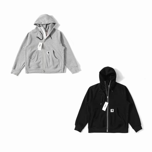 C07 白底图 Sacai×Carhartt WIP FW23卡哈特联名系列 纯色标贴拉链连帽插肩卫衣 男女同款 #代工厂出品 代购指定版本 原档案原数据开发版