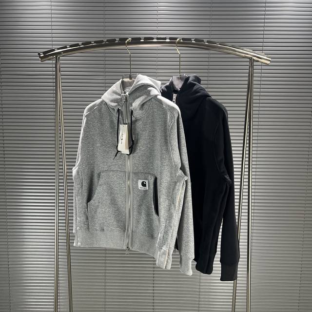 C07 挂拍图 Sacai×Carhartt WIP FW23卡哈特联名系列 纯色标贴拉链连帽插肩卫衣 男女同款 #代工厂出品 代购指定版本 原档案原数据开发版