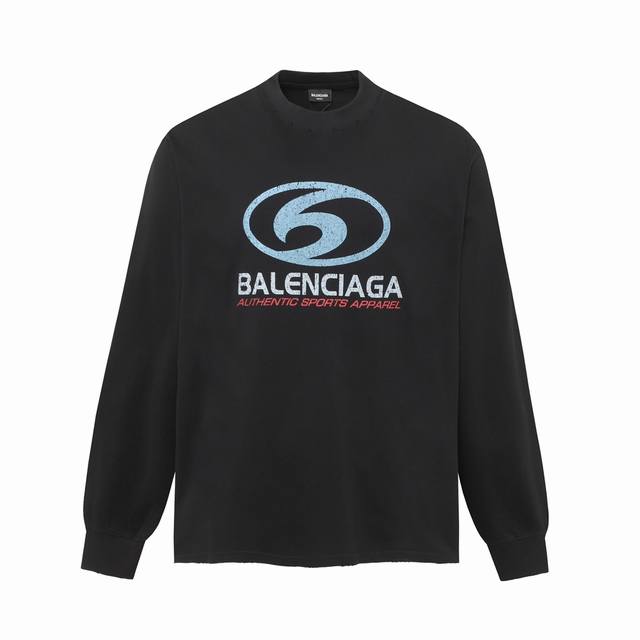 BALENCIAGA巴黎世家 24SS最新款冲浪LOGO模糊印花，高版本，原版做旧磨破十普洗工艺，全棉面料克重300克，原版开发，手感柔顺不变形不缩水，百搭版型