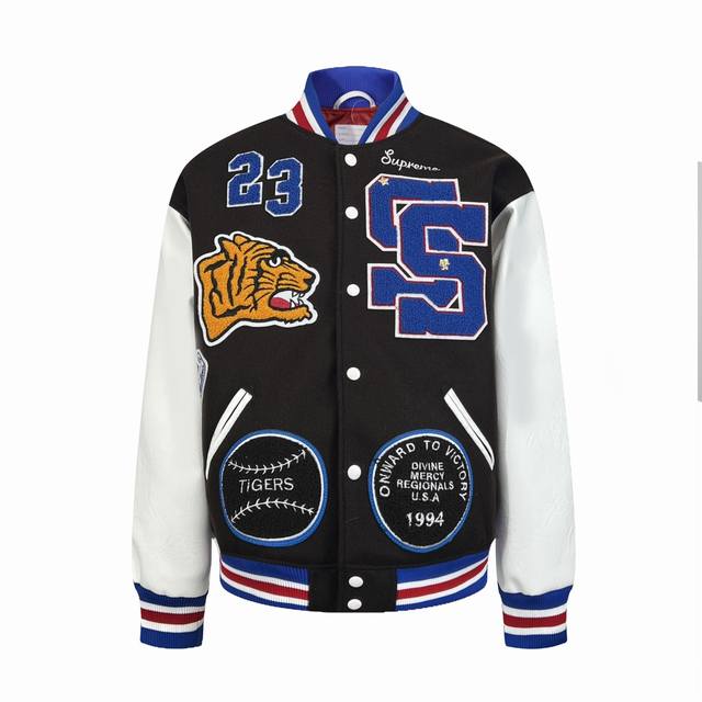 C02 Supreme FW23 秋冬系列 WEEK1 TIGER VARSITY JACKET 拼接贴标虎头棒球服 男女同款 Tiger Varsity Ja