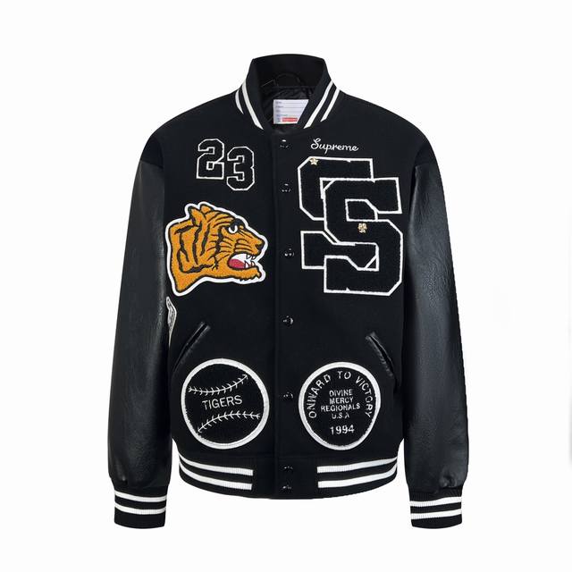 C02 Supreme FW23 秋冬系列 WEEK1 TIGER VARSITY JACKET 拼接贴标虎头棒球服 男女同款 Tiger Varsity Ja