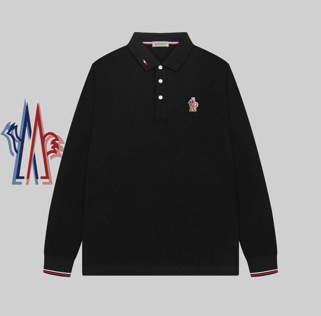 MONCLER 蒙口 24SS春季官网徽标刺绣翻领长袖Polo衫。 简约而不失精炼风范的T恤.缔造现代优雅造型的最佳单品.渠道精品 客供Piquet气孔纤维珠地