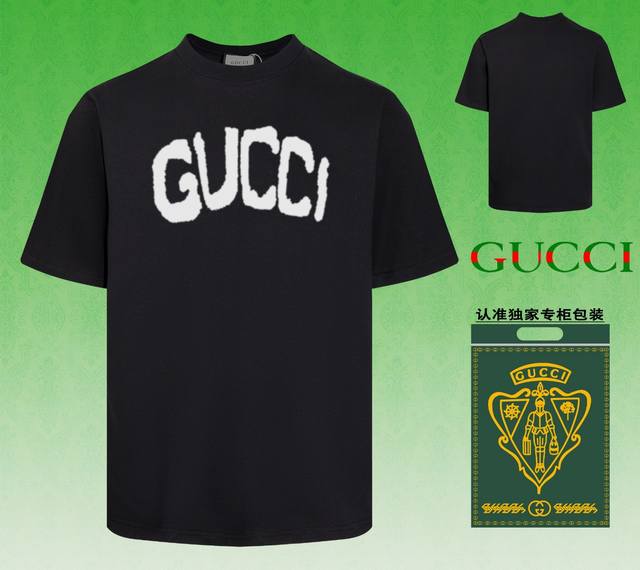 配图片包装 GUCCI~古驰 2024春夏新款短袖，采用双坎肩做法，双坎肩做法，双坎肩做法使整件衣服更加有立体感觉，不是普通T恤所能达到的工种， 前幅图案采用高