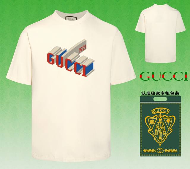 配图片包装 GUCCI~古驰 2024春夏新款短袖，采用双坎肩做法，双坎肩做法，双坎肩做法使整件衣服更加有立体感觉，不是普通T恤所能达到的工种， 前幅图案采用高