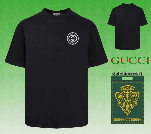 配图片包装 GUCCI~古驰 2024春夏新款短袖，采用双坎肩做法，双坎肩做法，双坎肩做法使整件衣服更加有立体感觉，不是普通T恤所能达到的工种， 前幅图案采用高