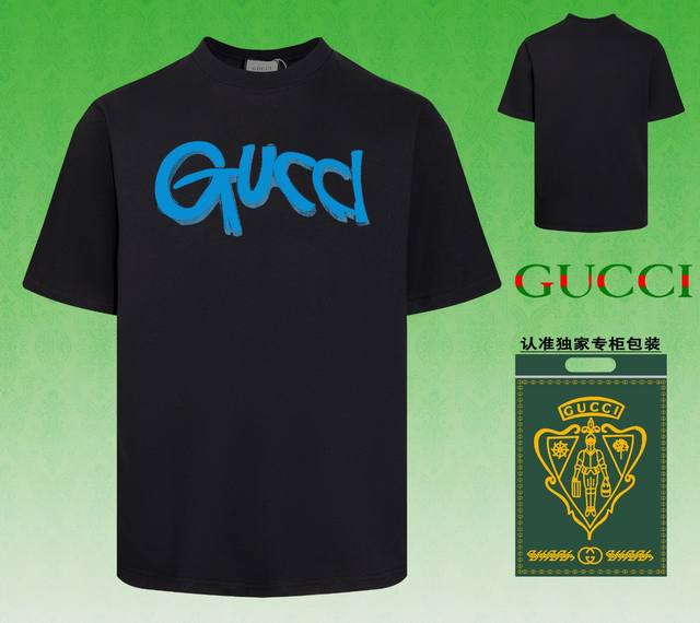 配图片包装 GUCCI~古驰 2024春夏新款短袖，采用双坎肩做法，双坎肩做法，双坎肩做法使整件衣服更加有立体感觉，不是普通T恤所能达到的工种， 前幅图案采用高