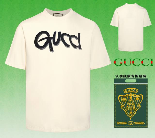 配图片包装 GUCCI~古驰 2024春夏新款短袖，采用双坎肩做法，双坎肩做法，双坎肩做法使整件衣服更加有立体感觉，不是普通T恤所能达到的工种， 前幅图案采用高