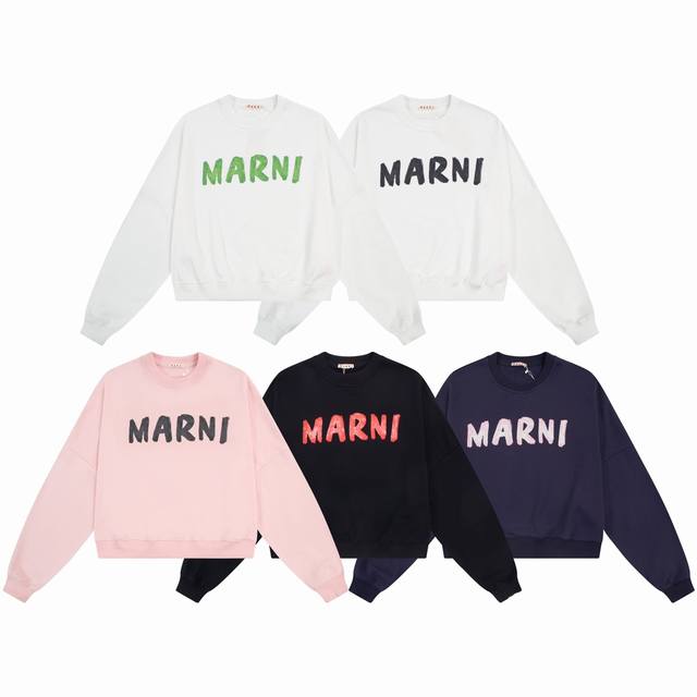 630# MARNI 秋冬新款棉质Logo印花大落肩图领卫衣 原版购入 辅料全订制 采用380纯棉毛圈面料 版型与官网一致 细节跟足 颜色: 黑色 白克 白绿