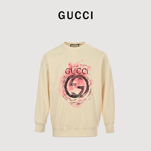 Gucci 古驰 24Fw 泼墨双g 圆领卫衣 420克重纯棉面料毛圈底定制32支2*2螺纹 成衣两遍水洗处理 面料舒适亲肤无异感 定制定染面料 纺织密度高 垂