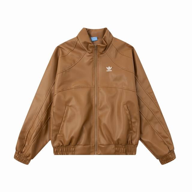 上新 Adidas Originals 阿迪达斯 Faux L Jacket 三叶草 小标logo刺绣男女款拉链立领pu皮衣夹克外套 大货备足有量来谈纯纯跑量正