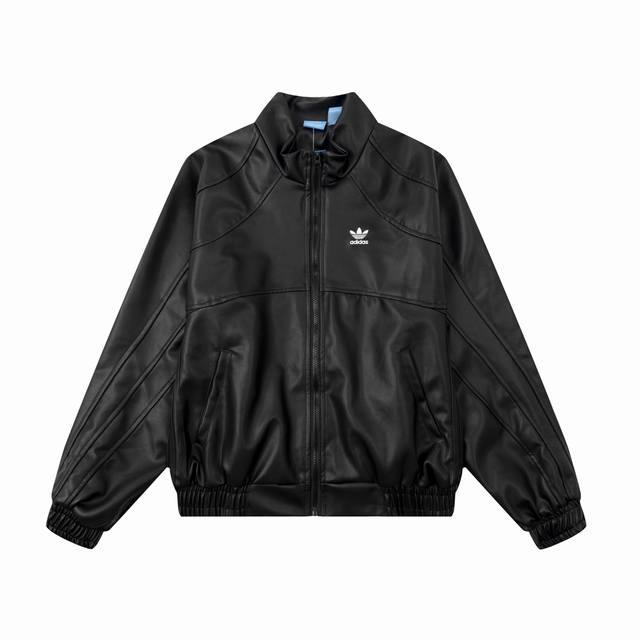 上新 Adidas Originals 阿迪达斯 Faux L Jacket 三叶草 小标logo刺绣男女款拉链立领pu皮衣夹克外套 大货备足有量来谈纯纯跑量正