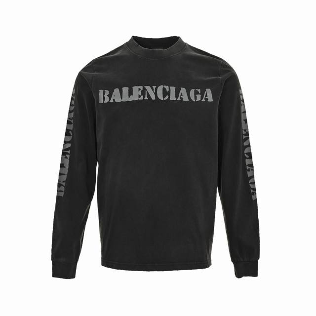 Balenciaga 巴黎世家 24Ss 模糊字母logo长袖t恤 抢购zp开发定染面料色.印花 破洞版型. 采用32S 1*2精棉双纱平纹，260克；搭配3