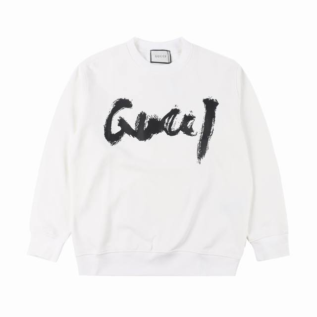 Gucci X Balenciaga 古驰联名巴黎世家 24Ss 涂鸦字母印花圆领卫衣 480G高级精梳棉面料 专柜领标 代购级白色厚板吊牌 原版吊粒 前后都是