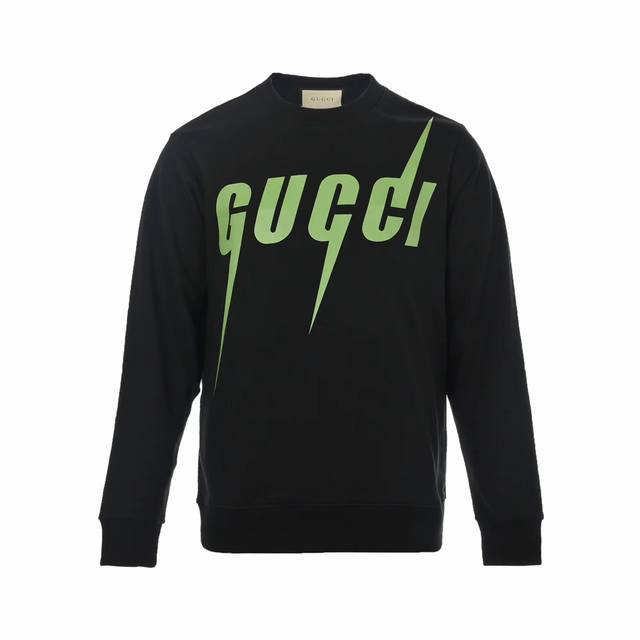 Gucci 古驰 24Fw 绿色闪电印花圆领卫衣 采用410G原版厚重面料 日本进口印花机喷绘而成 定制1:1辅料 23Ss特殊螺纹 宽松版型 Size ：X