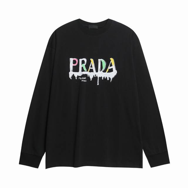 上新★轻奢推介 Prada 普拉达2024Fw新款彩印字母情侣休闲长袖 最高版本！280克、32支双纱面料！定制经典三角标！ 辅料：开模原版过鉴定领标100%真