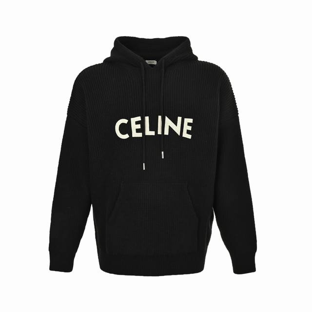 Celine 赛琳 23Fw 毛毡贴布字母连帽毛衣 采用全羊毛材质不含兔毛，70%羊毛+30%羊绒，定做定染羊毛粗纱线，70%Merion Wool 美丽诺羊