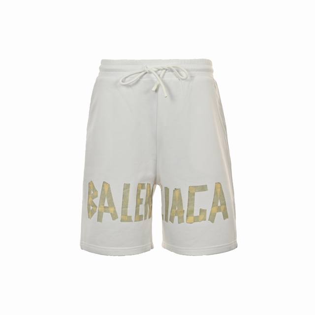 Balenciaga 巴黎世家 24Ss 美纹纸胶带印花短裤 Blcg巴黎bb休闲运动中裤！380克纯棉毛圈布！薄厚适中！适宜夏季运动休闲！经典字母前后印花！