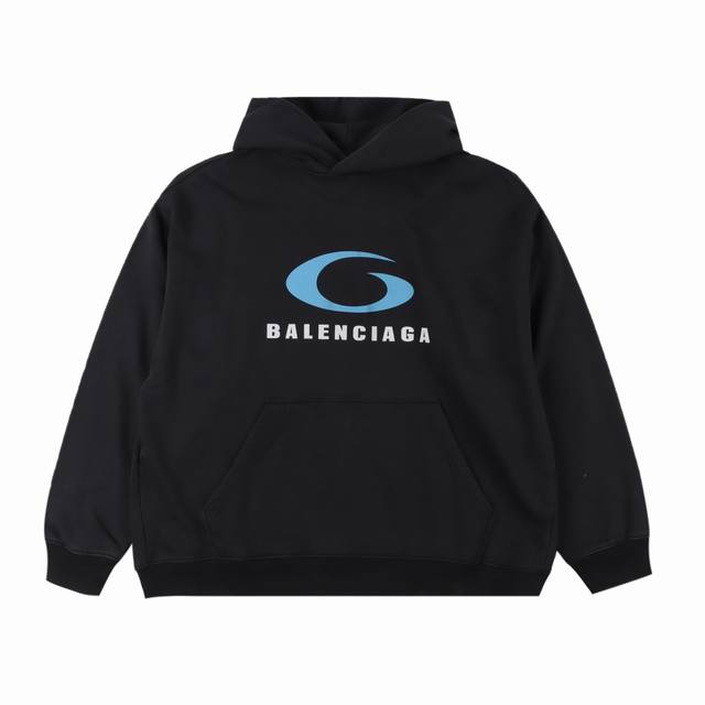 Balenciaga巴黎世家 Loop Sports 蓝环印花连帽卫衣 采用420克巴黎灰毛圏以及1*1罗纹340克，质感十足，无抽绳兜帽设计，采用胶浆印花，胸