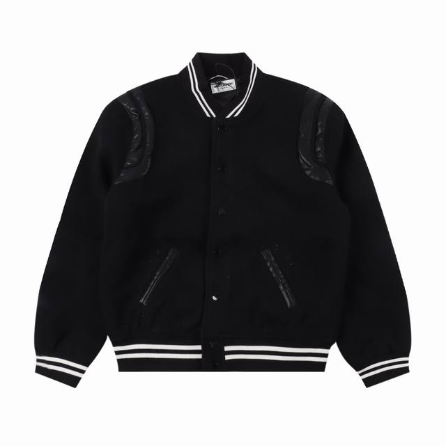 Saint Laurent Paris Slp 圣罗兰 羊毛棒球服外套 采用百分之30羊毛百分之70全棉进口横机螺纹，拼接处为进口小羊皮 激光切割损耗巨大 真皮