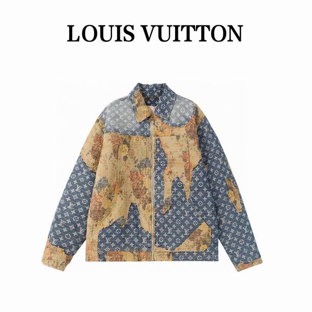 Louis Vuitton Fw22 花卉拼接复古牛仔外套男女同款 棉衣 官网重工品质lv路易威破坏布丁水洗复古怀旧牛仔棉衣外套，版型宽松，胸前拼接贴布工艺，超