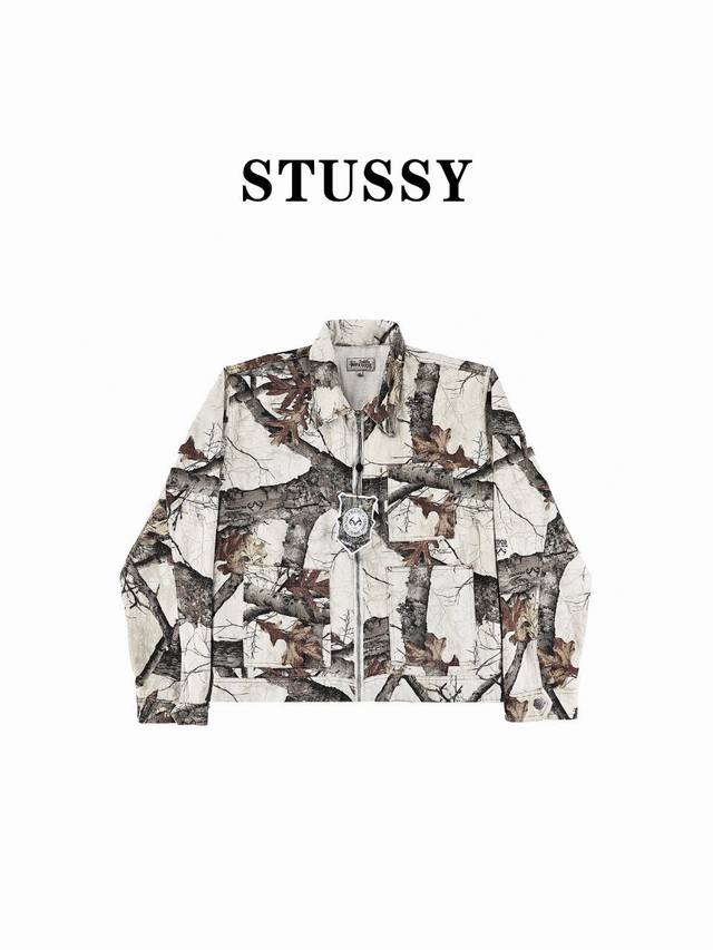 斯图西stussy 假日系列 黑色枫叶fw23 Zip Work Jacket Realtree Edge 满印拉链工装夹克外套 王嘉尔同款 男女同款 产品带有