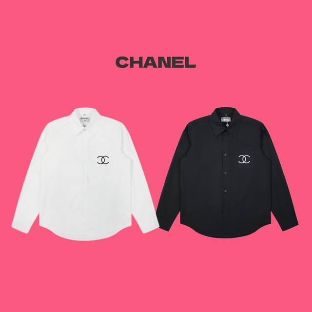 Chanel 香奈儿 前后刺绣字母logo情侣翻领长袖衬衫 Color：白色 黑色 Size：S M L Xl Number：24109 独家客 定制常规棉质衬