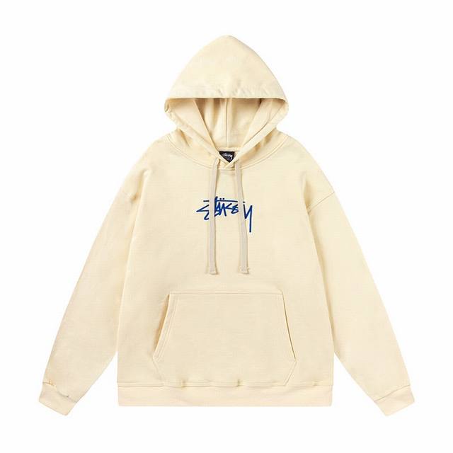 Stussy 斯图西 美式潮牌宽松版型秋冬连帽卫衣 胸前经典logo图案刺绣 经典款式高街滑板摇滚风格 纯棉毛圈360克面料 颜色：黑色 杏色 灰色 尺码:S-