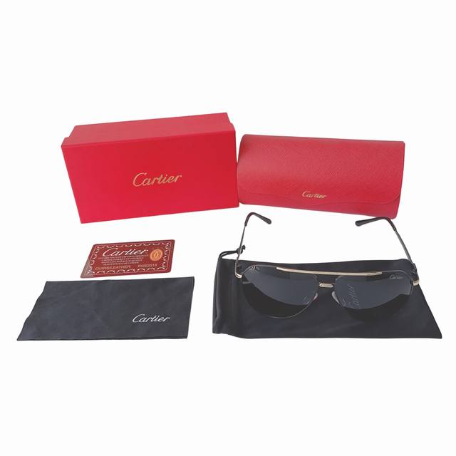 Cartier 卡地亚飞行员式金属太阳眼镜-金属-Cartier 卡地亚太阳眼镜热销榜 Santos De Cartier太阳眼镜-抛光拉丝-镀金饰面金属材质，