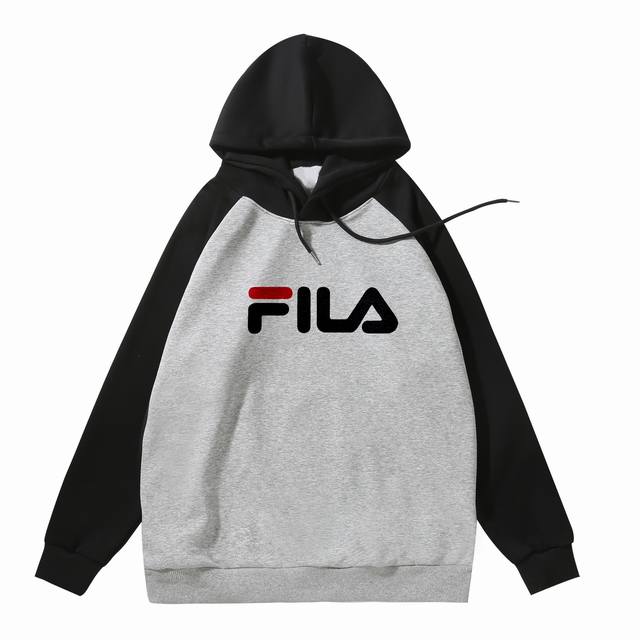 秋季上新 斐乐fila2024秋季经典款印花logo插肩套头连帽卫衣！ 重磅推荐！一比一复刻，立体硅胶印花，细节可见，三标齐全。 采用330克华棉复合牛奶丝面料