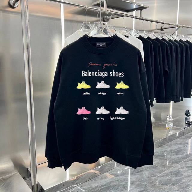 Balenciaga 24Ss 巴黎世家秋冬季新款老爹鞋子logo印花圆领卫衣 Balenciaga巴黎24Ss新款老爹鞋子logo印花卫衣logo标识精致升级