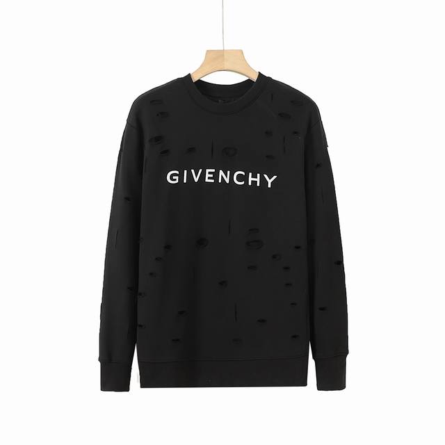 顶级复刻版本 纪梵希 Givenchy Gvc 小字母印花破洞套头卫衣 轻奢主义 男女日常通勤穿搭必备单品 正确版本 欢迎对比 详细特征 上层采用420克纯棉双