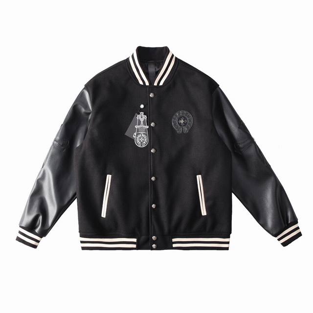 Chrome Hearts 克罗心ss23十字架铆钉皮标棒球服夹克外套 正品打版，各细节1:1对比！明星网红人均上身款，版型宽松不挑身材！ 面料采用高