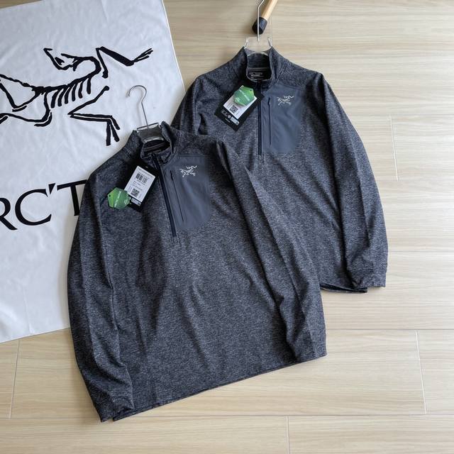 官网同款秋冬arc'Teryx 始祖鸟 Rho Lt Crew Neck半拉链微粒抓绒卫衣 户外rho Lt系列运动健身休闲弹力超柔轻量针织长袖 薄绒内里无缝压