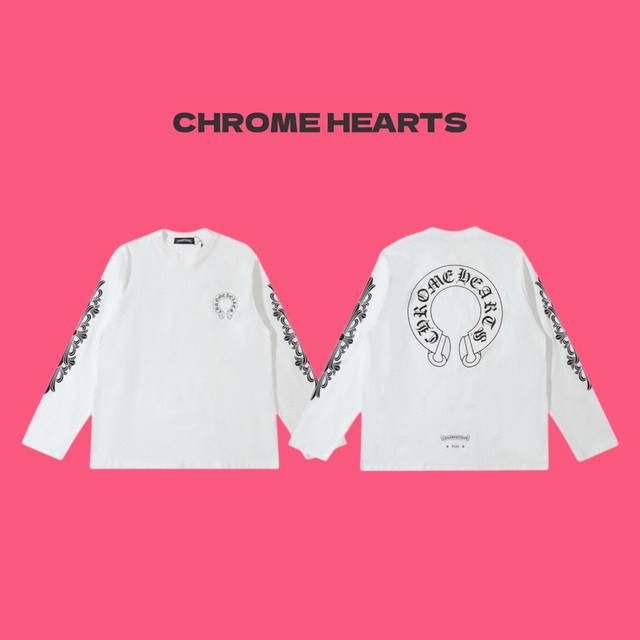 Chrome Hearts Ch 克罗心后背马蹄梵文印花情侣长袖t恤-顶级版本 Color：白色 Size：S M L Number：240088 独家定制高品