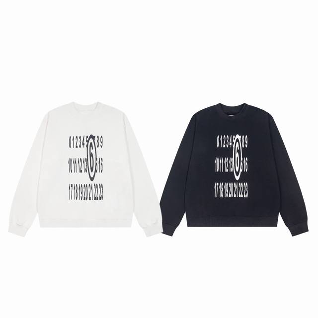 Maison Margiela Mm6 马吉拉马六官网款细长数字印花情侣圆领长袖卫衣-顶级原版 Color：黑色 白色 Size：S M L Xl Number