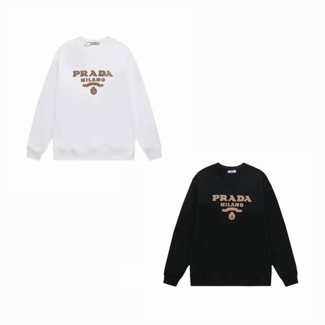 顶级复刻 纯甄品质 Prada 普拉达24Ss新款贴皮字母刺绣皮标情侣款圆领毛圈卫衣 高版本高版本 原版面料 Logo标识 网红明星同款 高版本 高品质 面料采