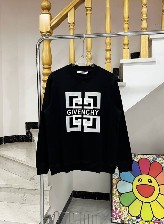 高品质 Givenchy 纪梵希硅胶烧花圆领卫衣， G家经典标志logo字母图案辐射印花，完美结合，面料采用400克纯棉平纹大毛圈布料，同缸定织定染螺纹，内里包