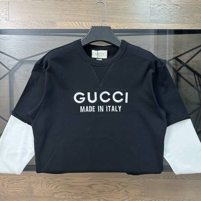 古驰 Gucci 2024新款刺绣字母logo拼接长袖卫衣 定制420克高克重毛圈面料 舒适透气 ，手感细腻，高品质 ，网红明星同款 男女可穿 品相高级 随意对