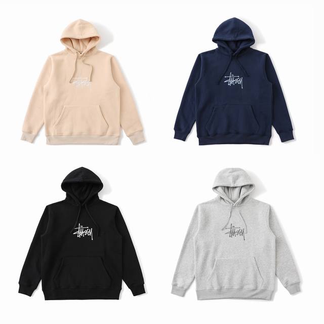 Stussy 字母logo刺绣连帽套头休闲卫衣 男女同款 采用360克加绒面料 S M L Xl 衣长 70 72 74 76 胸围 59 61 63 65