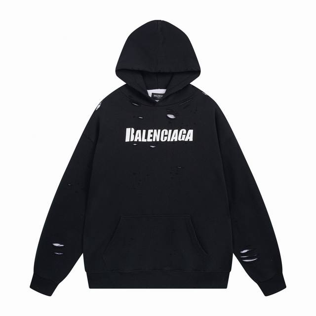 Balenciaga 巴黎世家2024 Ss 经典艺术破洞加绒内两件套连帽卫衣 本市场no.1的质量 真正天花板品质 全部原版开发注意细节图 避免被盗图商家混发