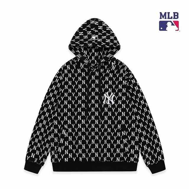 高端品质mlb Ny洋基队24最新秋冬 满印老花帽衫款 Ny 洋基队立体刺绣满印老花男女情侣同款套头帽衫卫衣，至今为止最为喜欢的一款卫衣