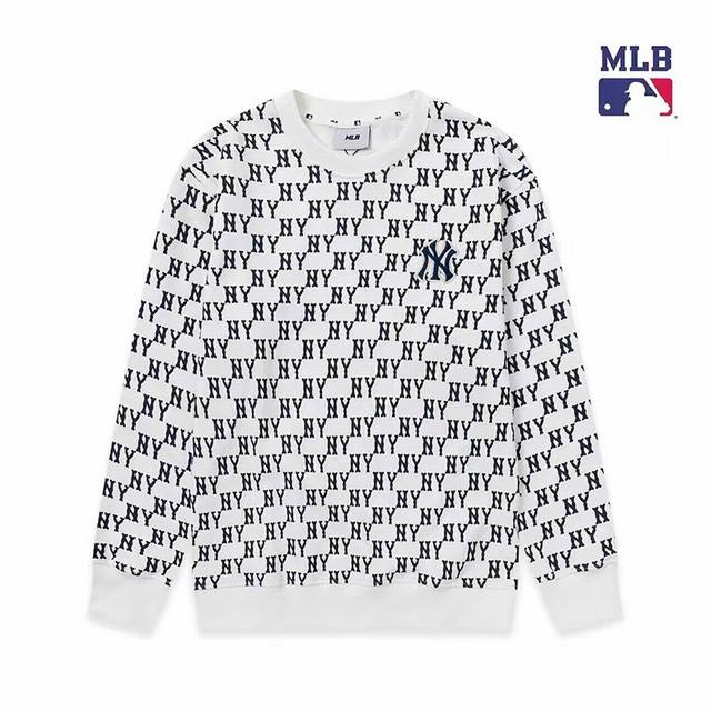 高端品质mlb Ny洋基队2024最新秋冬新款 老花满印款 男女同款情侣后背刺绣ny大标圆领套头卫衣，Mlb新款满印老花卫衣，面料采用380克纯棉毛圈，上身亲肤