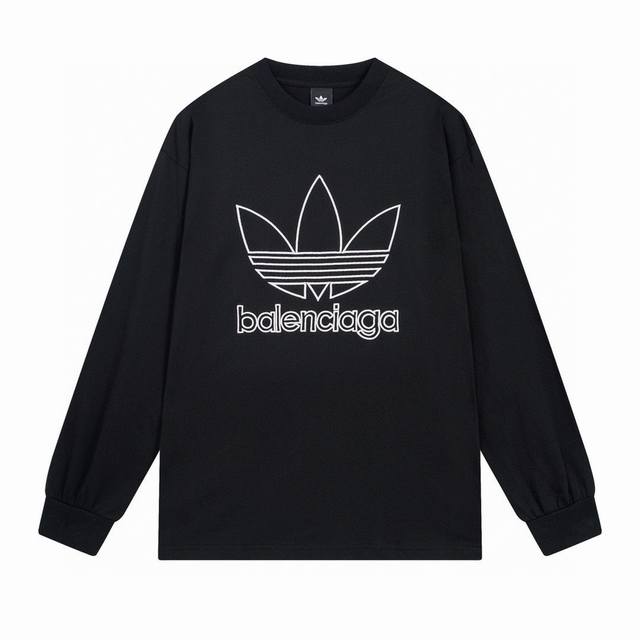 Balenciaga 巴黎世家联名adidas阿达迪斯三叶草前面刺绣logo圆领长袖t恤 本市场no.1的质量 真正天花板品质 全部原版开发注意细节图 避免被盗