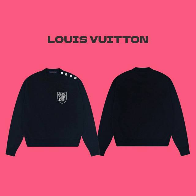 Louis Vuitton Lv 路易威登 24Ss 海军风钻扣纽扣刺绣 Logo 情侣针织圆领毛衣-顶级原单版本 Color：黑色 Size：S M L Nu