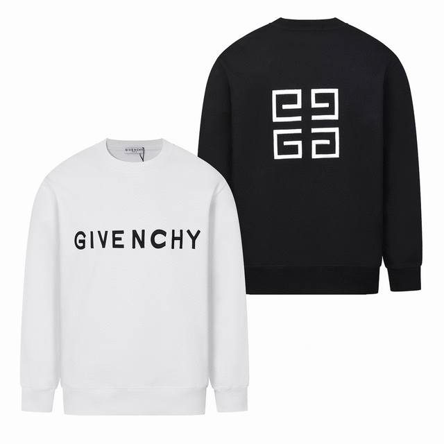 纪梵希givenchy 2024秋冬新款立体填充刺绣极简圆领纯棉运动百搭卫衣 前后均采用数码立体填充刺绣展示品牌logo，区别于低劣版本没有质感的平纹绣。采用优