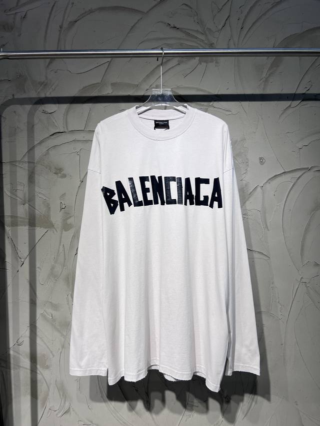 Balenciaga新款巴黎世家新款系列胶带长袖t恤美纹纸胶带印花长袖套头圆领长袖280G纯棉对版重磅洗水磨破重工艺 原版开发 定制面料 对版颜色领口割破磨破工