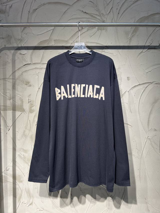 Balenciaga新款巴黎世家新款系列胶带长袖t恤美纹纸胶带印花长袖套头圆领长袖280G纯棉对版重磅洗水磨破重工艺 原版开发 定制面料 对版颜色领口割破磨破工